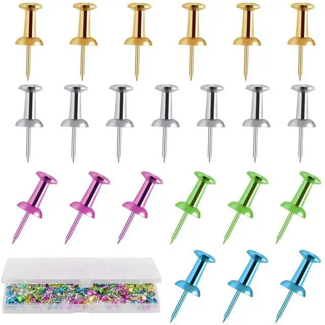 Main image of 200 Count Colorful Push Pins for Cork Board, Thumb Tacks | Standard Plastic Head, Reusable Steel Pins, Clear Storage Box, For Cork Boards, Photos, Notes, Maps, Office And Home