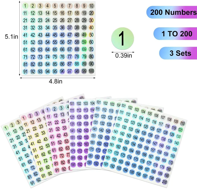 Alt view image 6 of 7 - C12rtive 3 Sets Number Stickers (1-200), Waterproof Round Labels for Organizing Nail Polish Bottles, Nail Swatch Sticks, Lipstick