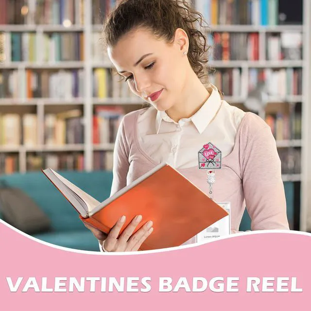 Alt view image 4 of 7 - Obookey Valentines Badge Reel, Cute Heart Envelope ID Badge Reel with Retractable Clip, Glitter Valentines Day Badge Holder for Office Worker Nursing Student Teacher Doctor Medical Assistant Gift