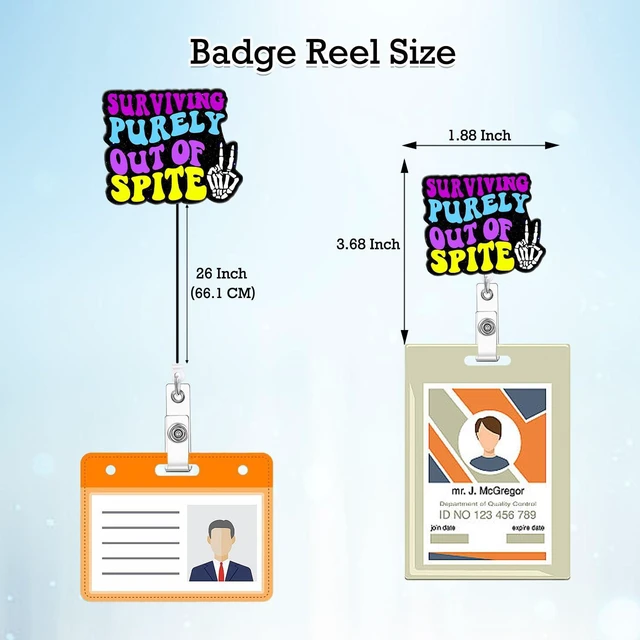 Alt view image 3 of 7 - Arakulago Badge Reel Retractable Funny Nurse Nursing Badge Holder with ID Clip Accessories Surviving Purely Out of Spite RN CNA Medical Assistant Glitter Pink Acrylic Name Badge Clip Hospital Jler63
