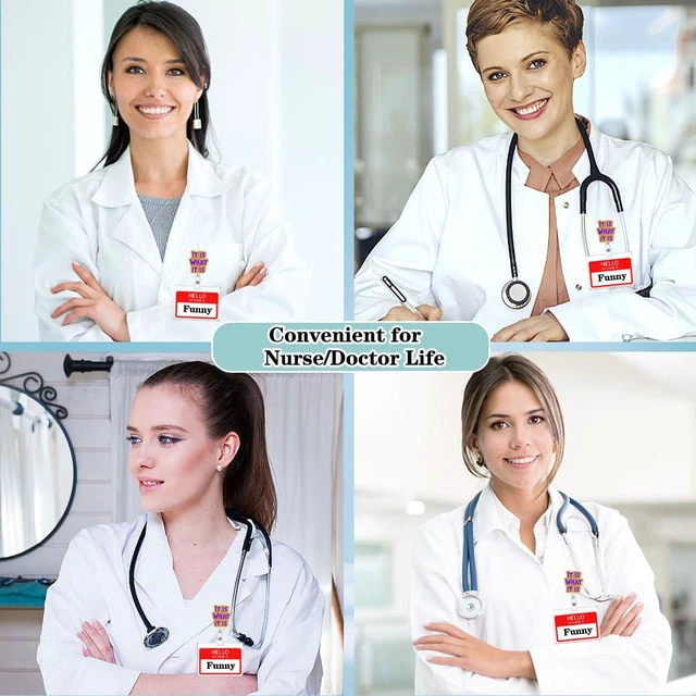 Alt view image 6 of 7 - Abamilaka Funny Nurse Badge Reel Holder Retractable It is What It is Nursing RN CNA Medical Badge Holder with Alligator Clip Accessories Acrylic Name Badge Clip Doctor Social Worker Office