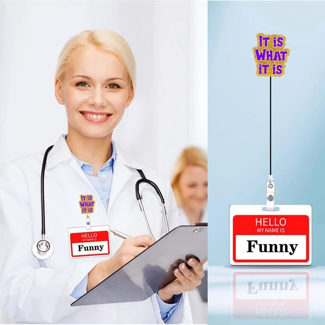 Alt view image 5 of 7 - Abamilaka Funny Nurse Badge Reel Holder Retractable It is What It is Nursing RN CNA Medical Badge Holder with Alligator Clip Accessories Acrylic Name Badge Clip Doctor Social Worker Office