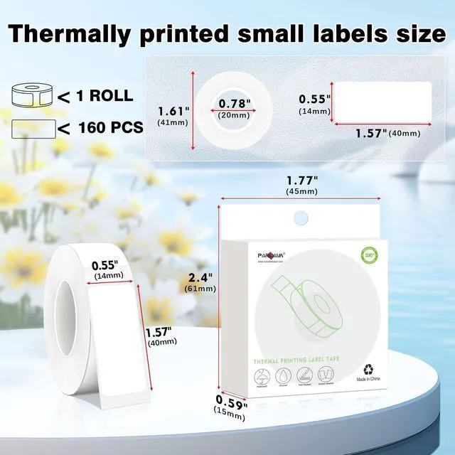 Alt view image 2 of 7 - PARLAIM Label Maker Tape,Thermal Label 1/2" x11/2(14X40mm) 160 Labels/Roll,Thermal Sticker Compatible with D30 Label Printer,Self-Adhesive Label Tape for for Home Office Small Business (White)