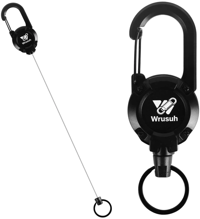 Main image of Wrusuh Heavy Duty Retractable Keychain, Multitool Carabiner Badge Holder-Sturdy & Durable Design for Keys, ID Badges & Small Tools, Clip-On Belt/Camping Gear for Work, Travel, Warehouse & Outdoor Use