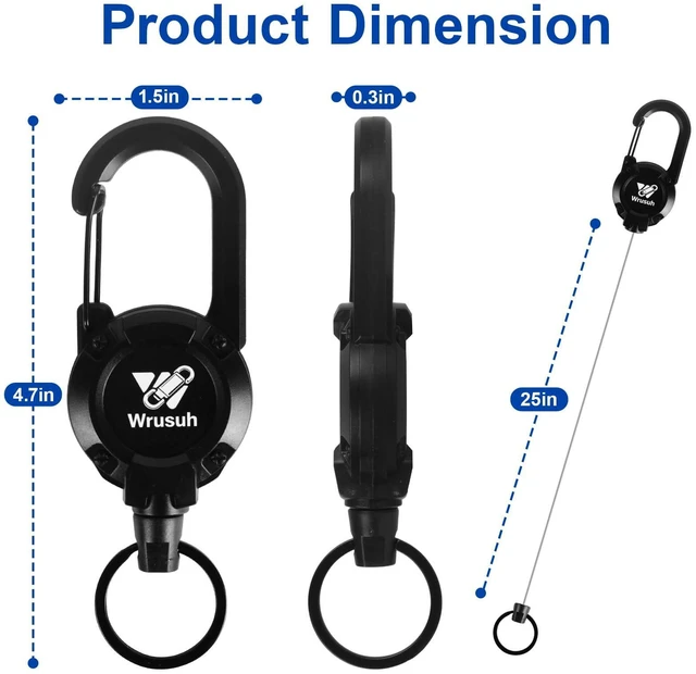 Alt view image 2 of 6 - Wrusuh Heavy Duty Retractable Keychain, Multitool Carabiner Badge Holder-Sturdy & Durable Design for Keys, ID Badges & Small Tools, Clip-On Belt/Camping Gear for Work, Travel, Warehouse & Outdoor Use