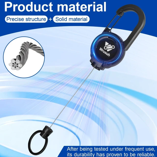 Alt view image 3 of 6 - Wrusuh Heavy Duty Retractable Keychain, Multitool Carabiner Badge Holder-Sturdy & Durable Design for Keys, ID Badges & Small Tools, Clip-On Belt/Camping Gear for Work, Travel, Warehouse & Outdoor Use