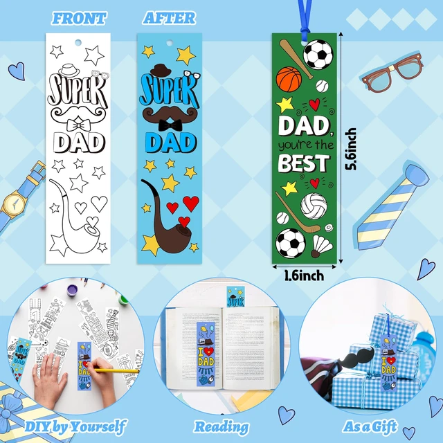 Alt view image 2 of 7 - Father's Day Color Your Own Bookmarks for Kids Party Goodie Fillers | 75Pcs Happy Father's Day DIY Coloring Bulk Blank Bookmark Classroom Art Craft Supplies for Student Father's Day Holiday