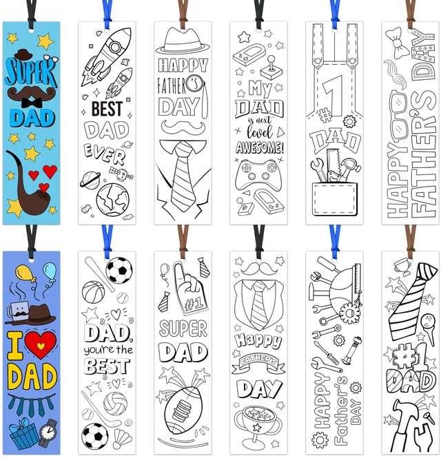 Main image of Father's Day Color Your Own Bookmarks for Kids Party Goodie Fillers | 75Pcs Happy Father's Day DIY Coloring Bulk Blank Bookmark Classroom Art Craft Supplies for Student Father's Day Holiday