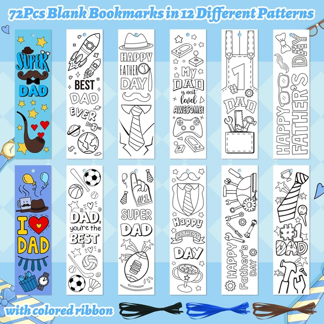Alt view image 3 of 7 - Father's Day Color Your Own Bookmarks for Kids Party Goodie Fillers | 75Pcs Happy Father's Day DIY Coloring Bulk Blank Bookmark Classroom Art Craft Supplies for Student Father's Day Holiday