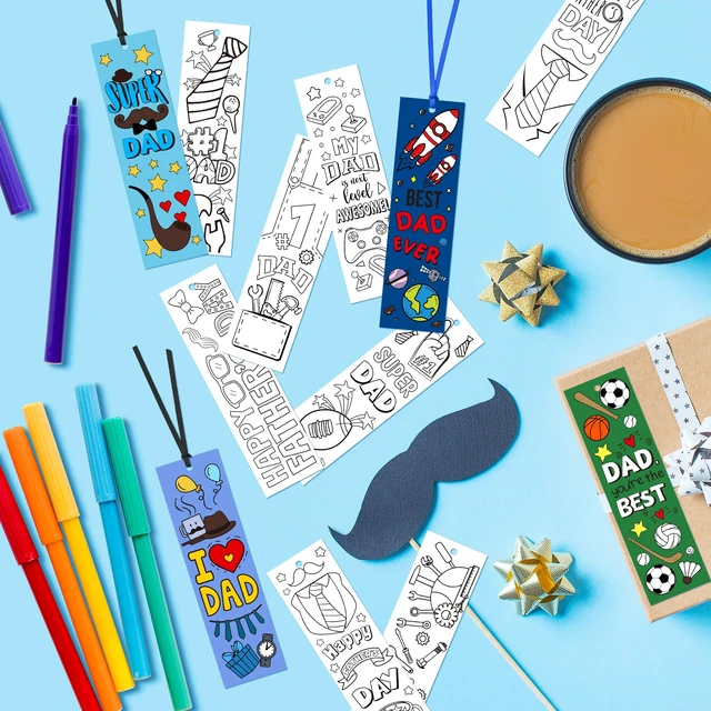 Alt view image 4 of 7 - Father's Day Color Your Own Bookmarks for Kids Party Goodie Fillers | 75Pcs Happy Father's Day DIY Coloring Bulk Blank Bookmark Classroom Art Craft Supplies for Student Father's Day Holiday