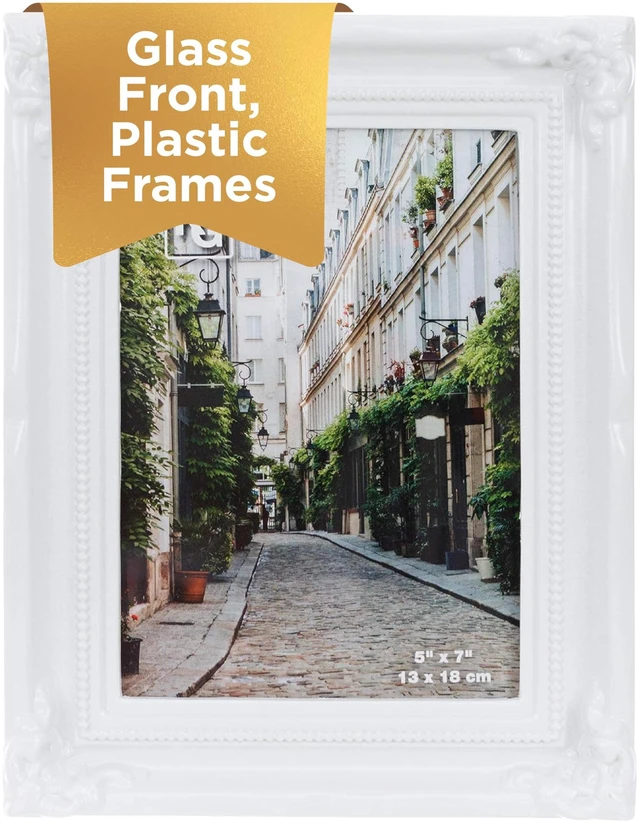 Main image of Kiera Grace Georgia Picture Frame, Holds a 5" x 7" Photo, 7" x 9" Large Plastic Picture Frame for Wall Hanging and Photo Display, White