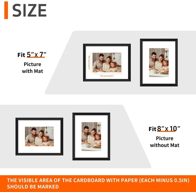 Alt view image 2 of 5 - king 8x10 Black Picture Frame, Tabletop & Wall Display Photo Frame | Fits 5x7 photos with mat or 8x10 without mat. Acrylic front for poster, artwork and family photo. Gallery wall, Home decor