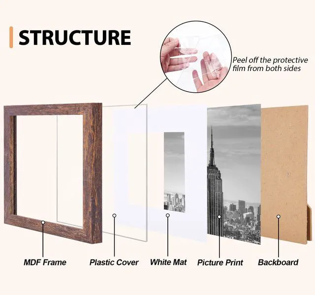Alt view image 4 of 7 - Fixwal 6x6 Picture Frame, MDF Frame With Plastic Cover, Rustic Brown, 1Pack | Shatter Resistant Plastic Cover, Wall or Tabletop Decor