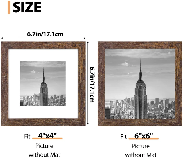 Alt view image 3 of 7 - Fixwal 6x6 Picture Frame, MDF Frame With Plastic Cover, Rustic Brown, 1Pack | Shatter Resistant Plastic Cover, Wall or Tabletop Decor