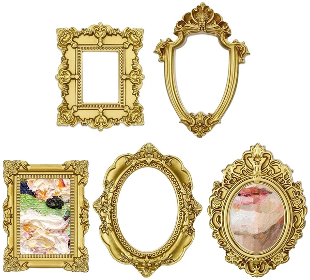 Main image of Vintage Resin Picture Frame 10 PC Mini Gold Baroque Antique Ornaments | Sibba Small Table Top Jewelry Display Oval Rectangle Wall Hanging Photography Holder for DIY Photo Christmas Home Decor