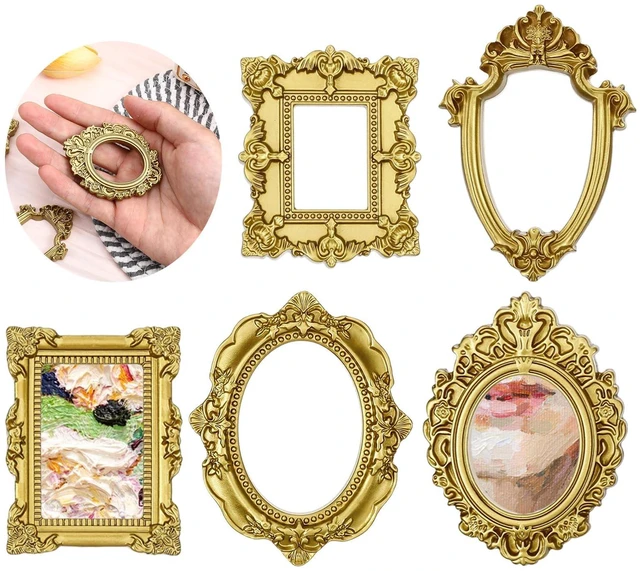 Alt view image 2 of 7 - Vintage Resin Picture Frame 10 PC Mini Gold Baroque Antique Ornaments | Sibba Small Table Top Jewelry Display Oval Rectangle Wall Hanging Photography Holder for DIY Photo Christmas Home Decor