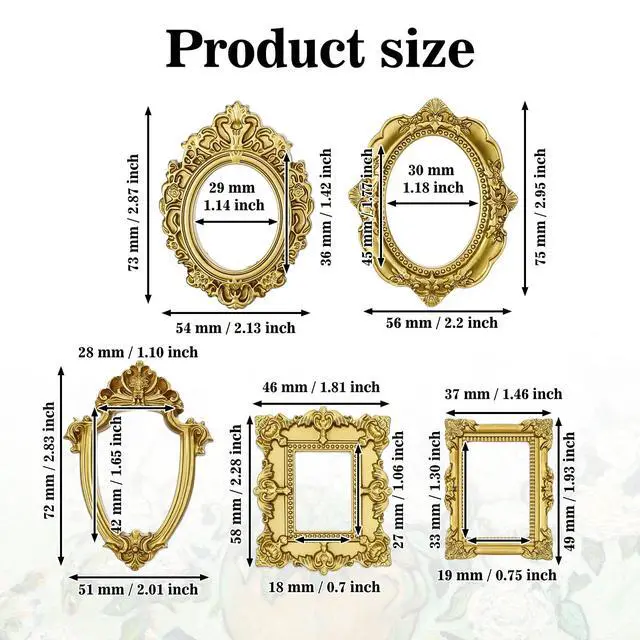 Alt view image 3 of 7 - Vintage Resin Picture Frame 10 PC Mini Gold Baroque Antique Ornaments | Sibba Small Table Top Jewelry Display Oval Rectangle Wall Hanging Photography Holder for DIY Photo Christmas Home Decor