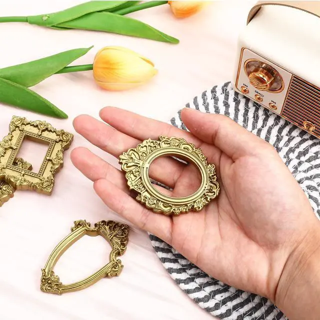 Alt view image 6 of 7 - Vintage Resin Picture Frame 10 PC Mini Gold Baroque Antique Ornaments | Sibba Small Table Top Jewelry Display Oval Rectangle Wall Hanging Photography Holder for DIY Photo Christmas Home Decor