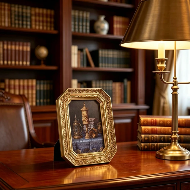 Alt view image 6 of 7 - Kangce Vintage Picture Frames 2.5x3.5 Octagon Bronze Antique Ornate Picture Frames for Tabletop and Wall Mount with Glass Front Retro Home Decor Old Fashioned Victorian Photo Gallery Wall Decor