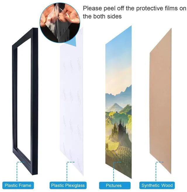 Alt view image 2 of 7 - HUKONHEP 3.5x5 Black Picture Frames, Photos Frame with Plexiglass, Wall Gallery Photo Frames, Horizontal and Vertical for Wall Mounting and Tabletop, Home Office Decoration