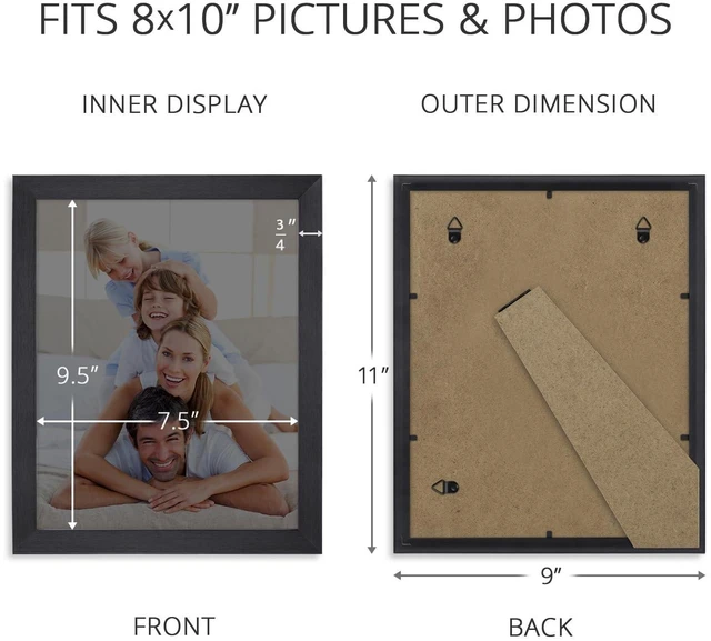 Alt view image 2 of 6 - Icona Bay 8x10 Black Picture Frame, Simple Modern Design, Table Top Kickstand and Wall Hanging Hooks Included, Impresia Collection