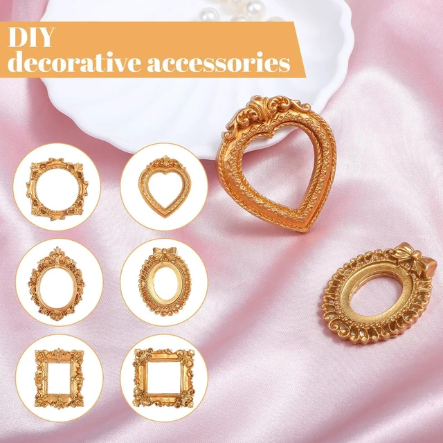 Alt view image 3 of 7 - Gjinxi Small Gold Picture Frame 6 PCS Mini Vintage Resin Frames | Baroque Antique Ornaments, Table Top Jewelry Display, Oval Rectangle Heart, Photography Holder, for DIY Photo