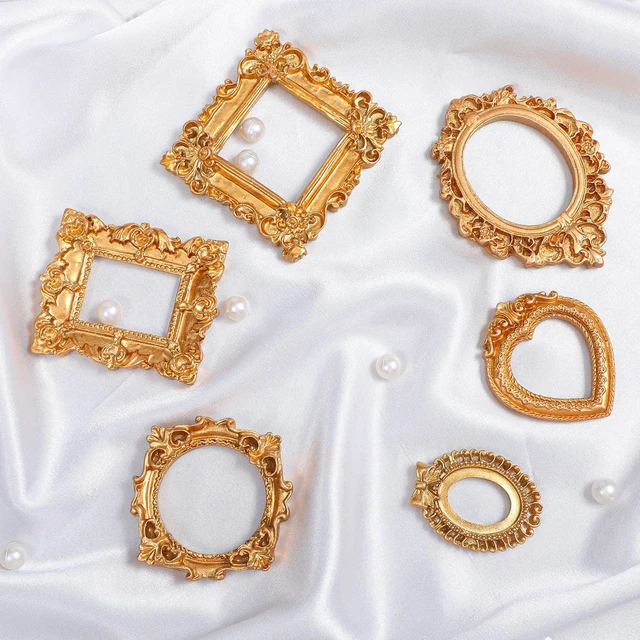 Alt view image 5 of 7 - Gjinxi Small Gold Picture Frame 6 PCS Mini Vintage Resin Frames | Baroque Antique Ornaments, Table Top Jewelry Display, Oval Rectangle Heart, Photography Holder, for DIY Photo