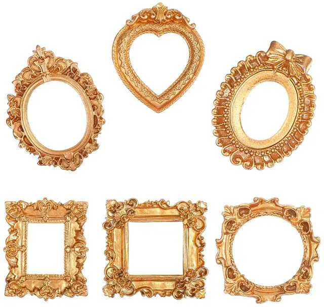 Alt view image 7 of 7 - Gjinxi Small Gold Picture Frame 6 PCS Mini Vintage Resin Frames | Baroque Antique Ornaments, Table Top Jewelry Display, Oval Rectangle Heart, Photography Holder, for DIY Photo