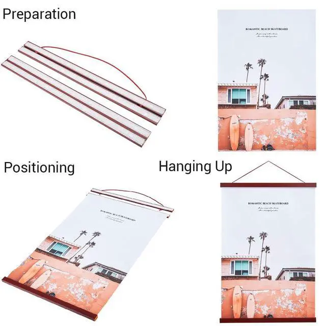 Alt view image 2 of 6 - Benjia Magnetic Poster Hanger, 8x10 8x20 8x11 Poster Frame Wood Wooden Magnet Print Posters Dowel Scroll Hanger Hangers Hanging Kit for Walls Map Canvas Artwork (Mahogany, 8")