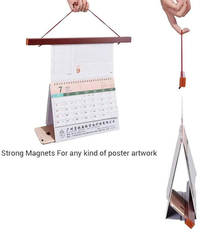 Alt view image 3 of 6 - Benjia Magnetic Poster Hanger, 8x10 8x20 8x11 Poster Frame Wood Wooden Magnet Print Posters Dowel Scroll Hanger Hangers Hanging Kit for Walls Map Canvas Artwork (Mahogany, 8")