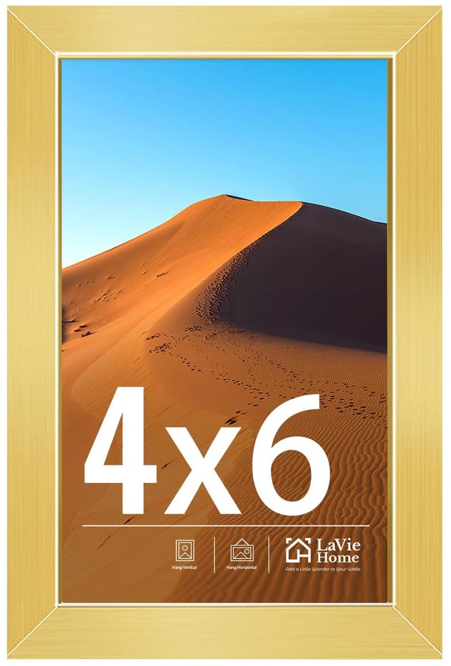Main image of LaVie Home 4x6 Picture Frame for Wall Display, 4x6 Gold Picture Frame with HD Plexiglas, 4 x 6 Matted Frame 1 Pack, Display Frame for Vertical or Horizontal, Classic Collection
