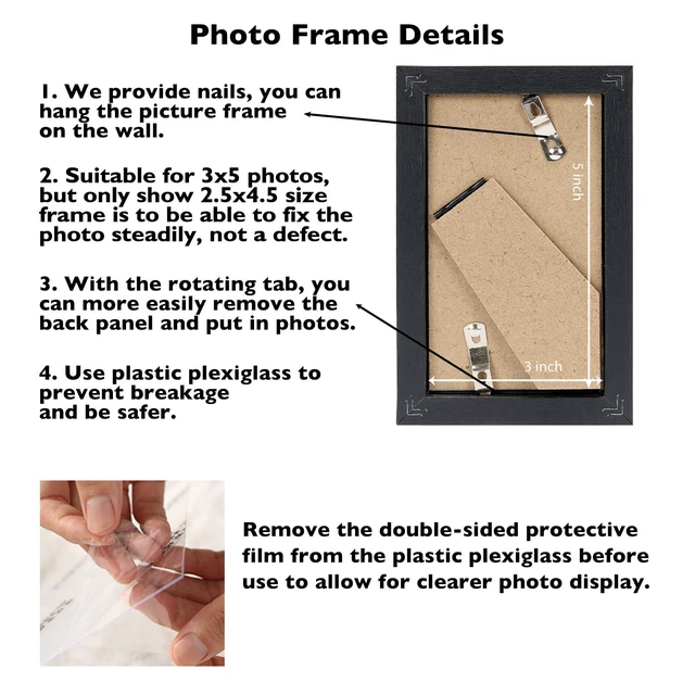 Alt view image 4 of 7 - JCJMY 3x5 Picture Frame Black for Tabletop, 3 x 5 Photo Frame with Shatter Resistant Plexiglass, Sturdy 3 by 5 Poster Frame, Black