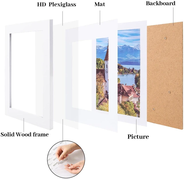 Alt view image 2 of 5 - PSLXZXK 4x6 Picture Frame Made of Solid Wood Photo Frame with Shatter Resistant Plexiglass, Display Pictures 3x5 with Mat or 4 x 6 Without Mat For Tabletop Display or Wall Mount, White 1 Pack