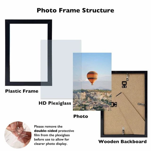 Alt view image 2 of 7 - JCJMY 4x5 Picture Frame for Wall or Tabletop, Wall Hanging Horizontally or Vertically, 4 x 5 Wall Gallery Poster Photo Frame with Shatter Resistant Plexiglass, Black