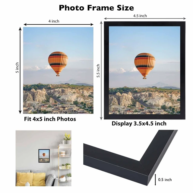 Alt view image 3 of 7 - JCJMY 4x5 Picture Frame for Wall or Tabletop, Wall Hanging Horizontally or Vertically, 4 x 5 Wall Gallery Poster Photo Frame with Shatter Resistant Plexiglass, Black