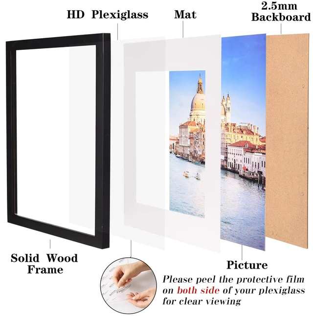 Alt view image 2 of 7 - wyooxoo 8x10 Picture Frame Made of Solid Wood Photo Frame Display Pictures 5x7 with Mat or 8x10 Without Mat For Table top Display or Wall, Black, 1 Pack