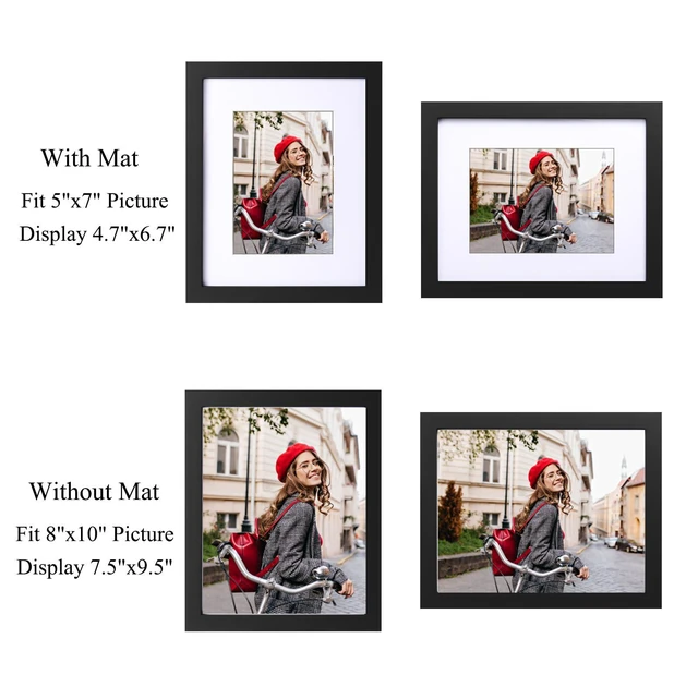 Alt view image 3 of 7 - wyooxoo 8x10 Picture Frame Made of Solid Wood Photo Frame Display Pictures 5x7 with Mat or 8x10 Without Mat For Table top Display or Wall, Black, 1 Pack