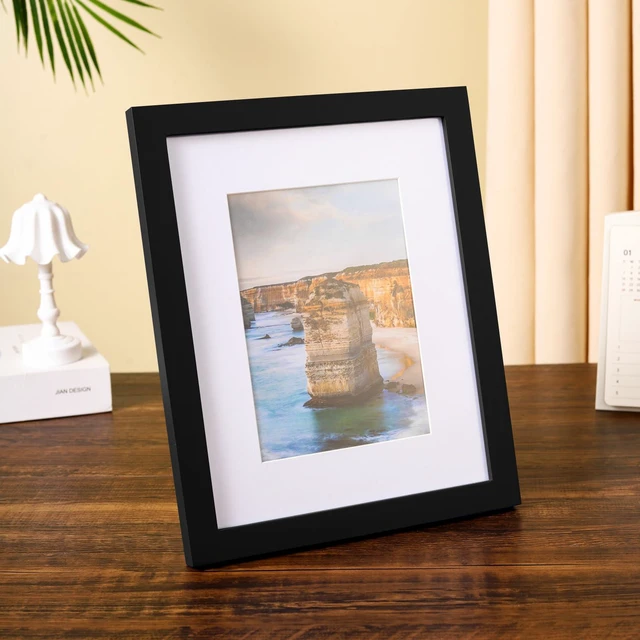 Alt view image 6 of 7 - wyooxoo 8x10 Picture Frame Made of Solid Wood Photo Frame Display Pictures 5x7 with Mat or 8x10 Without Mat For Table top Display or Wall, Black, 1 Pack