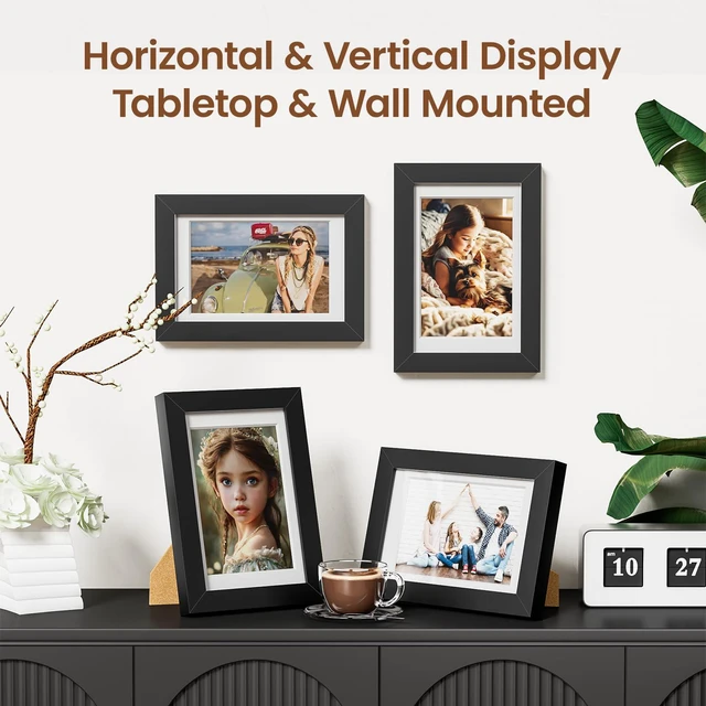 Alt view image 2 of 7 - Heimlove 5x7 Black Picture Frame,Black 5 x 7 Photo Frames Display Pictures 4x6 with Mat or 5x7 Without Mat,with HD Plexiglass,for Postcard Diploma Poster Collage for Tabletop or Wall Mounted