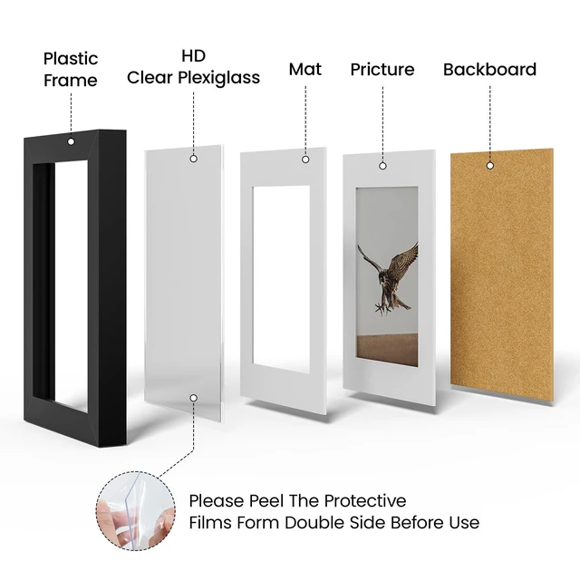 Alt view image 5 of 7 - Heimlove 5x7 Black Picture Frame,Black 5 x 7 Photo Frames Display Pictures 4x6 with Mat or 5x7 Without Mat,with HD Plexiglass,for Postcard Diploma Poster Collage for Tabletop or Wall Mounted