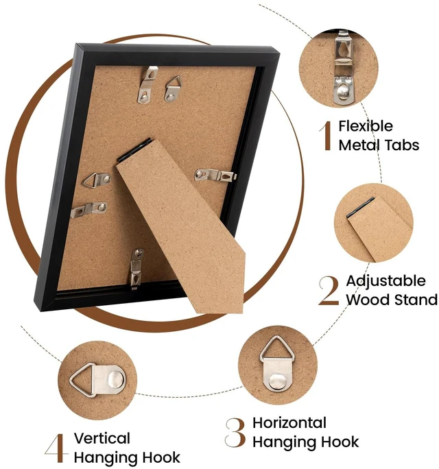 Alt view image 6 of 7 - Heimlove 5x7 Black Picture Frame,Black 5 x 7 Photo Frames Display Pictures 4x6 with Mat or 5x7 Without Mat,with HD Plexiglass,for Postcard Diploma Poster Collage for Tabletop or Wall Mounted