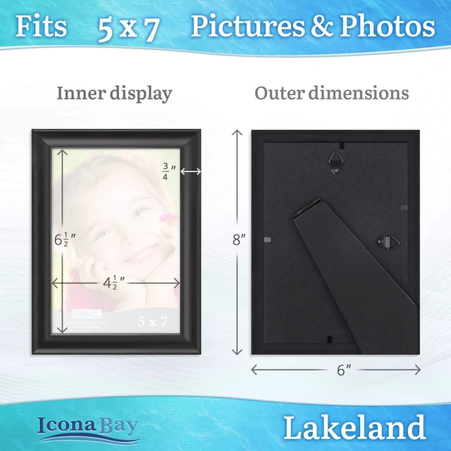Alt view image 3 of 6 - Icona Bay 5x7 Black Picture Frame - Contemporary Photo Frame 5 x 7 | Icona Bay Engineered Wood Frame for Walls or Tabletop, Photo Holder with Heat-Strengthened Glass, Lakeland Collection