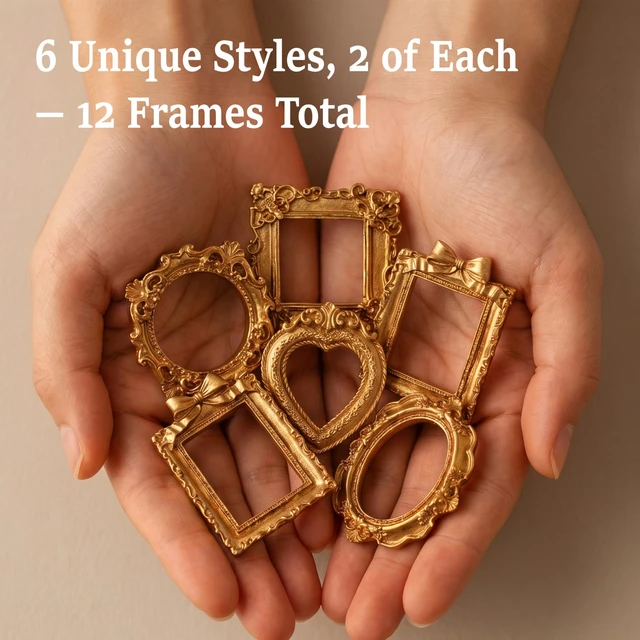Alt view image 4 of 7 - Famjoyart 12 Pcs Mini Picture Frames Set Vintage Hanging Photo Christmas Pictures Ornament Resin Small Gallery Wall Frames for Crafts DIY Jewelry Display, Holiday Party Decor, Art Box Frame (Brushed G