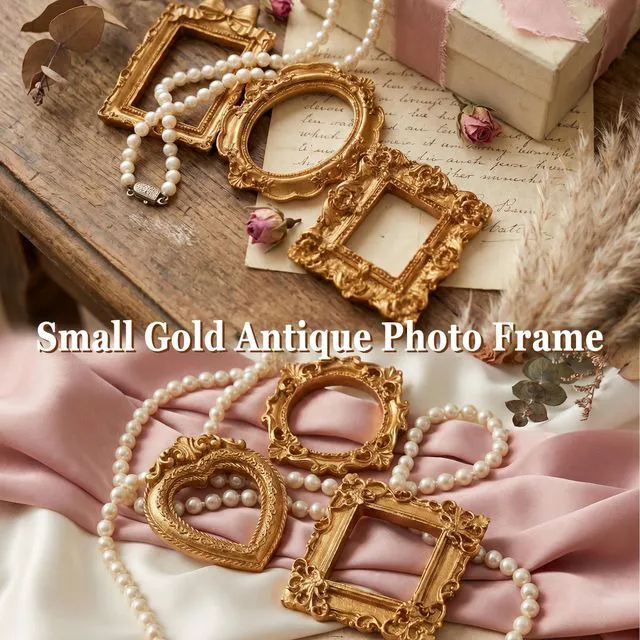 Alt view image 5 of 7 - Famjoyart 12 Pcs Mini Picture Frames Set Vintage Hanging Photo Christmas Pictures Ornament Resin Small Gallery Wall Frames for Crafts DIY Jewelry Display, Holiday Party Decor, Art Box Frame (Brushed G