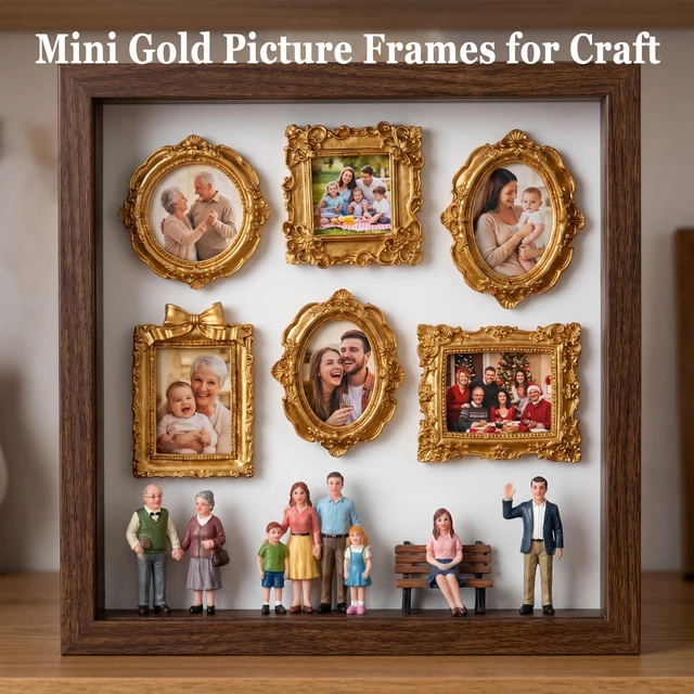 Alt view image 7 of 7 - Famjoyart 12 Pcs Mini Picture Frames Set Vintage Hanging Photo Christmas Pictures Ornament Resin Small Gallery Wall Frames for Crafts DIY Jewelry Display, Holiday Party Decor, Art Box Frame (Brushed G