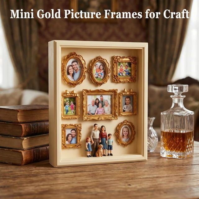 Alt view image 6 of 7 - Famjoyart 12 Pcs Mini Picture Frames Set Vintage Hanging Photo Christmas Pictures Ornament Resin Small Gallery Wall Frames for Crafts DIY Jewelry Display, Holiday Party Decor, Art Box Frame (Brushed G