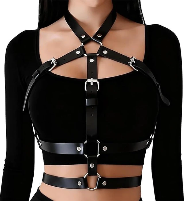 Main image of Women's Adjustable PU Leather Body Harness - Leather Harness-Chest Harness-BDSM Body Harness-Gothic Multi-Strap Fashion Chest with Alloy Hardware, FES Black