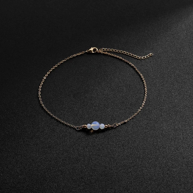 Alt view image 5 of 7 - Kyerlyn Dainty Opal Chain Anklet for Women 18k Gold Plated Ankle Bracelets Summer Beach Adjustable Chain Anklet for Women Simple Fashion Jewelry