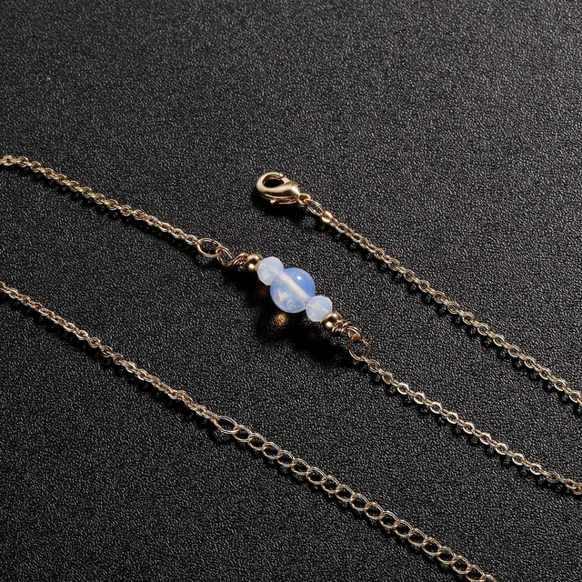 Alt view image 6 of 7 - Kyerlyn Dainty Opal Chain Anklet for Women 18k Gold Plated Ankle Bracelets Summer Beach Adjustable Chain Anklet for Women Simple Fashion Jewelry