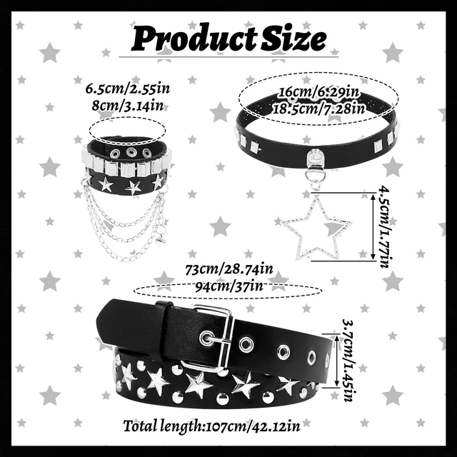 Alt view image 2 of 7 - ZAGQIG 3Pcs Black Studded Belt Leather Rivet Cuff Bracelet Gothic Studded Choker Necklace Y2K Belt Grunge Emo Punk Rock Accessories Set for Women Men (Black A)